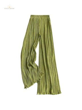 Pleated Wide Leg Palazzo Pants High Rise Pull On